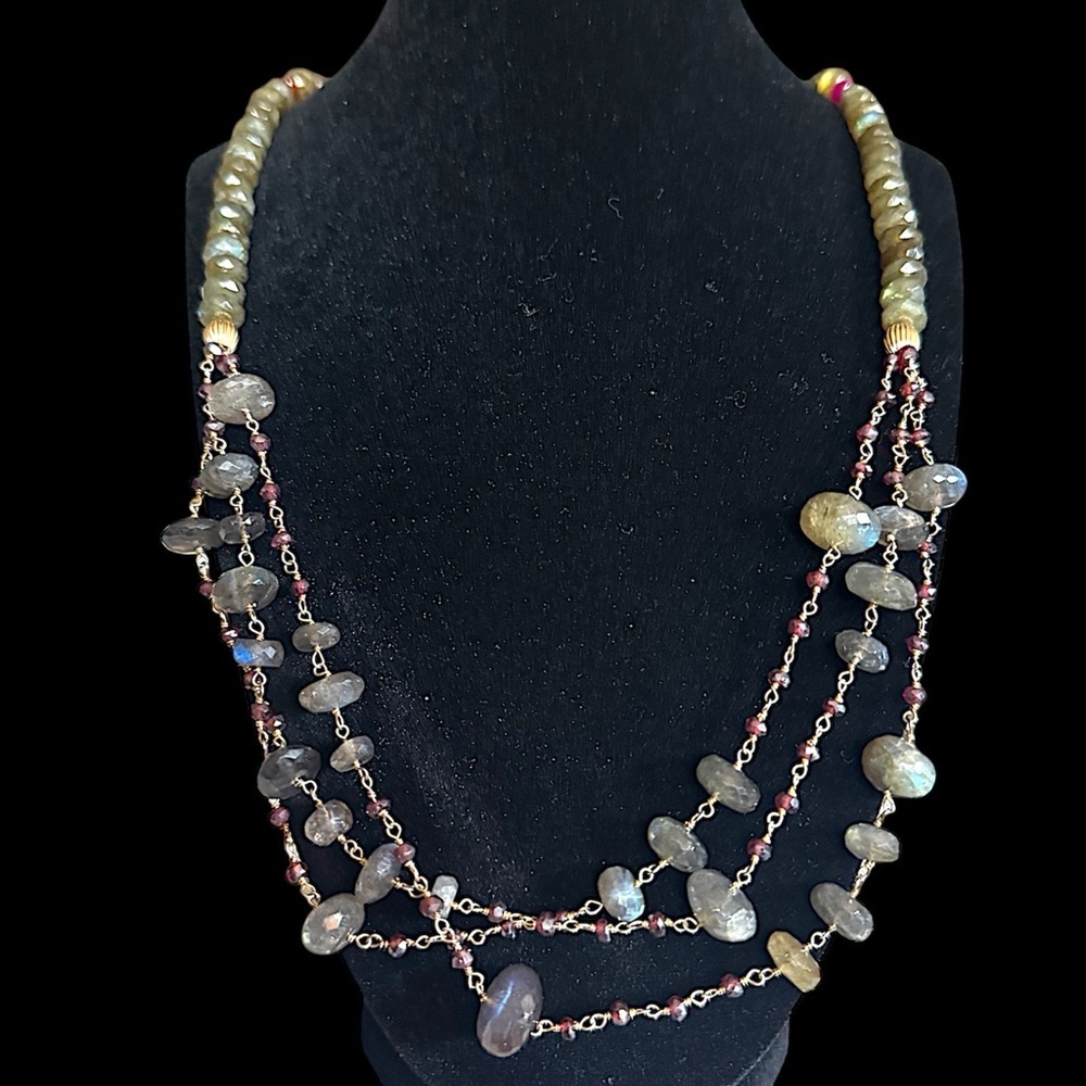Indian Ruby & Labradorite Sterling Silver Vermeil Vintage Necklace
